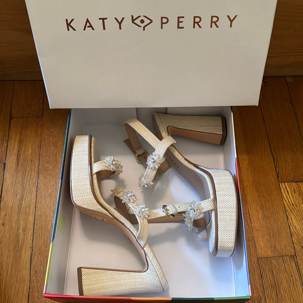 Katy Perry Collections Ivory Embellished Platform Sandals